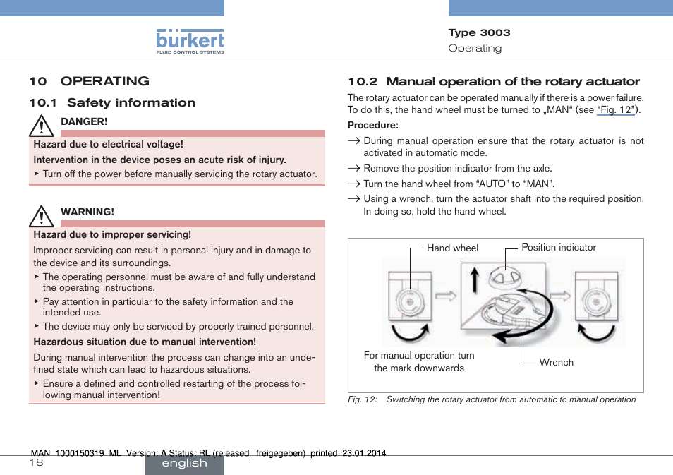 10 operating | Burkert Type 3003 User Manual | Page 18 / 58