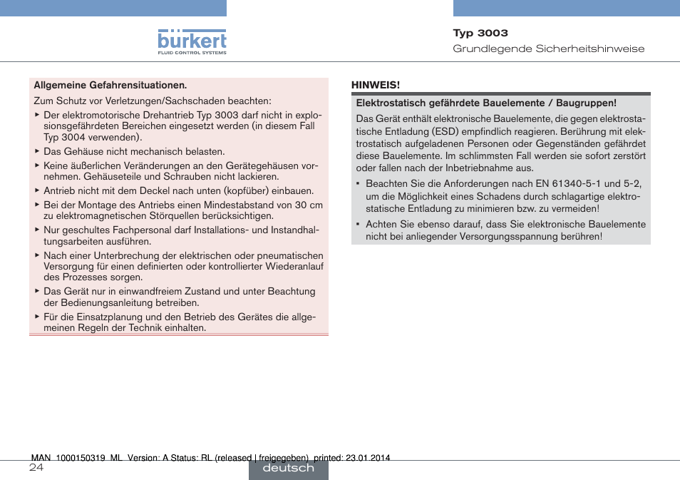 Burkert Type 3003 User Manual | Page 24 / 58