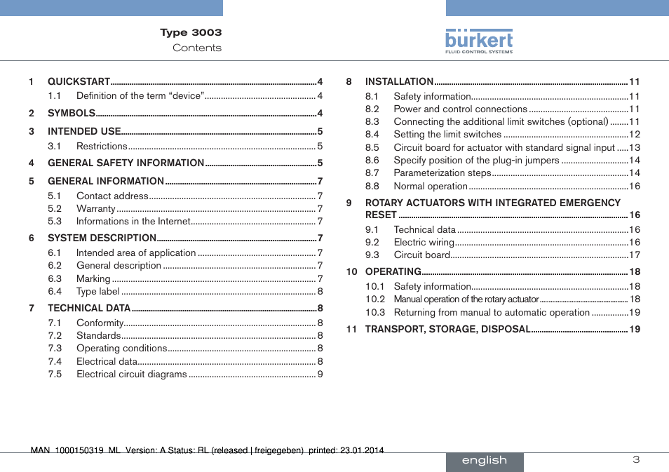 English | Burkert Type 3003 User Manual | Page 3 / 58