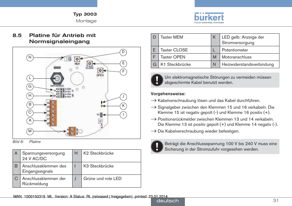 5 platine für antrieb mit normsignaleingang | Burkert Type 3003 User Manual | Page 31 / 58