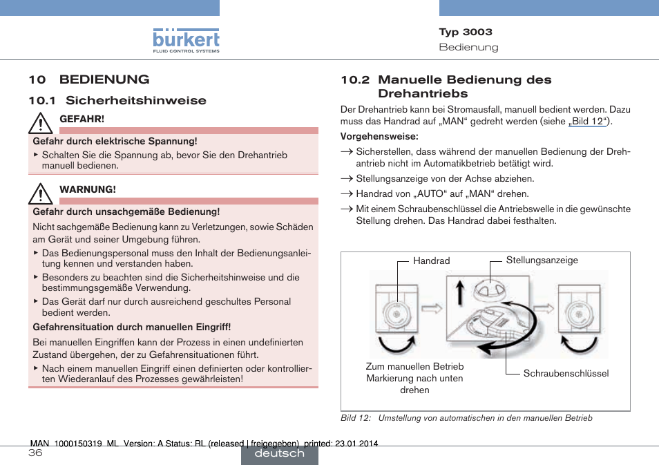 10 bedienung | Burkert Type 3003 User Manual | Page 36 / 58