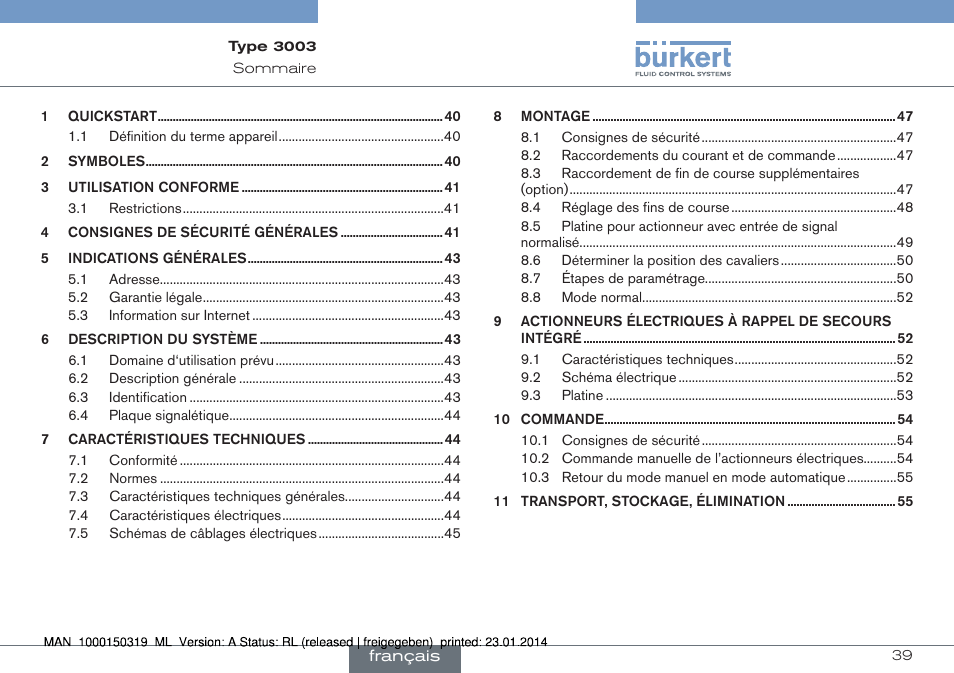 Français | Burkert Type 3003 User Manual | Page 39 / 58