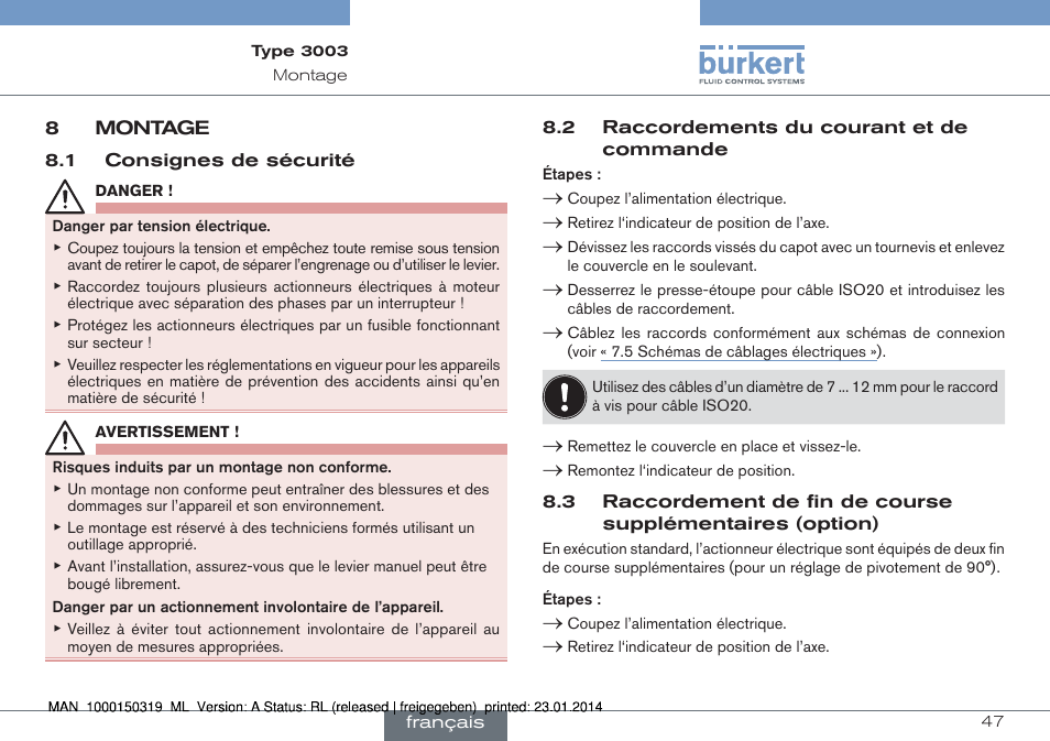 8 montage, Option) | Burkert Type 3003 User Manual | Page 47 / 58