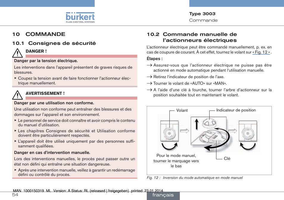 10 commande | Burkert Type 3003 User Manual | Page 54 / 58