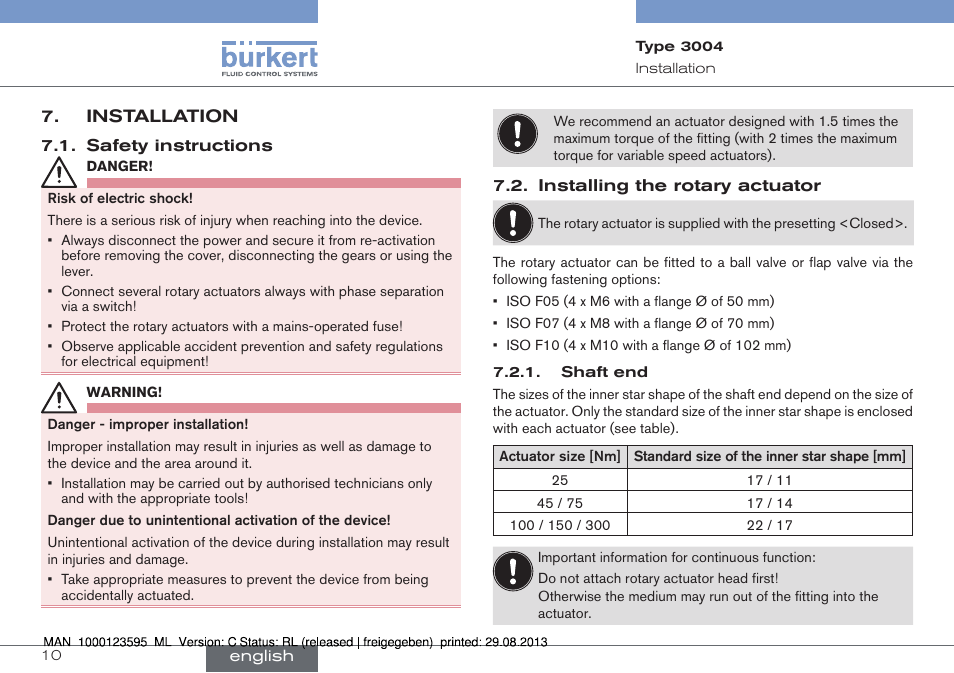 Installation | Burkert Type 3004 User Manual | Page 10 / 62