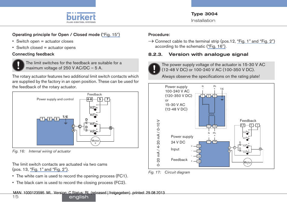 English, Version with analogue signal, Type 3004 | Burkert Type 3004 User Manual | Page 15 / 62