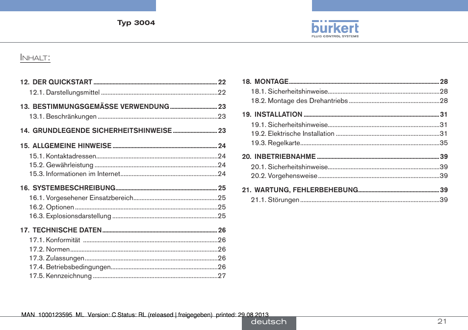 Deutsch | Burkert Type 3004 User Manual | Page 21 / 62