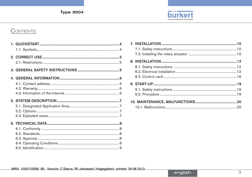 English | Burkert Type 3004 User Manual | Page 3 / 62