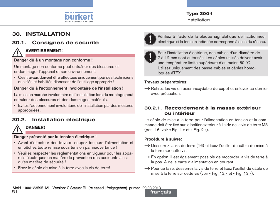 Installation | Burkert Type 3004 User Manual | Page 51 / 62