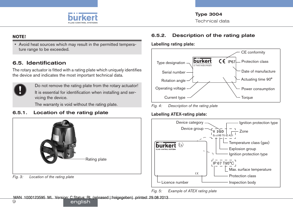 Identification, Ii 2 g d, English | Burkert Type 3004 User Manual | Page 9 / 62