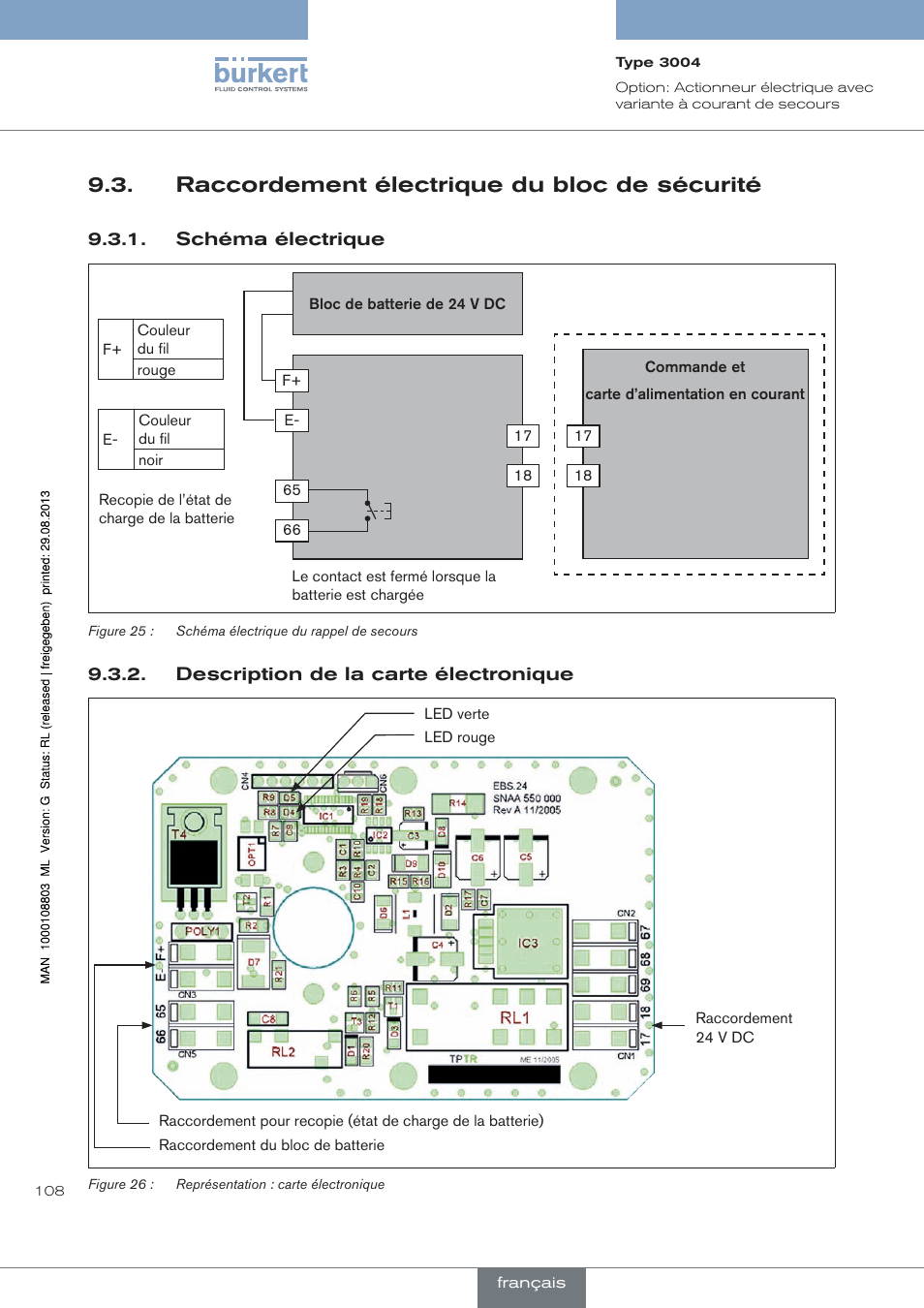 Raccordement électrique du bloc de sécurité | Burkert Type 3004 User Manual | Page 108 / 118