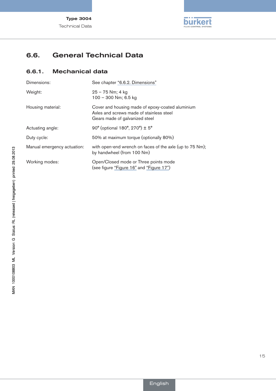 General technical data | Burkert Type 3004 User Manual | Page 15 / 118