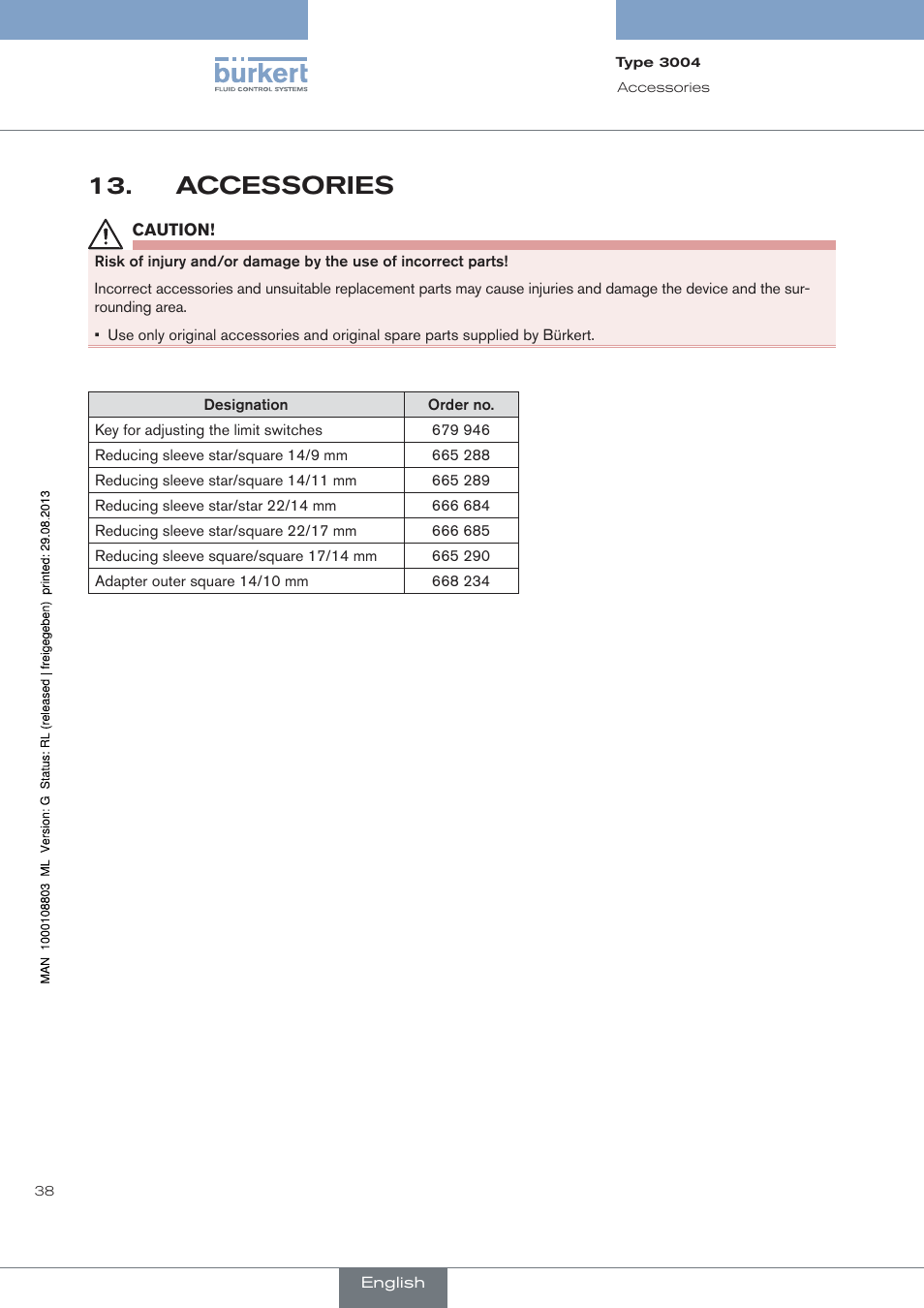 Accessories | Burkert Type 3004 User Manual | Page 38 / 118