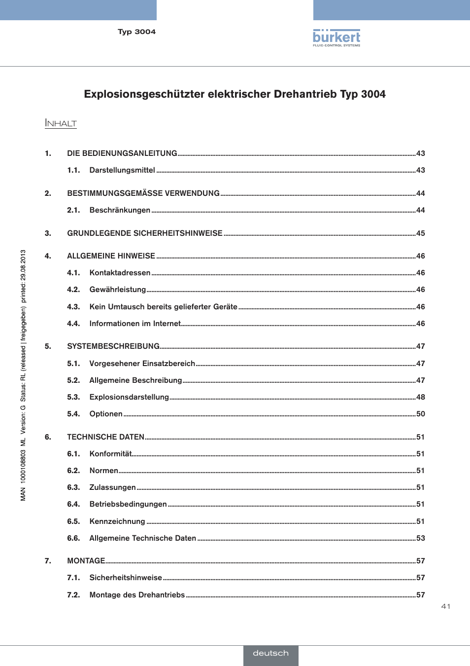 Deutsch | Burkert Type 3004 User Manual | Page 41 / 118