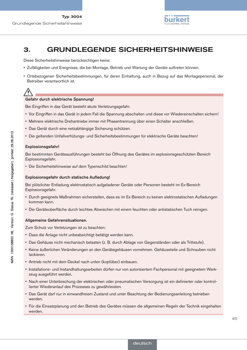 Grundlegende sicherheitshinweise | Burkert Type 3004 User Manual | Page 45 / 118