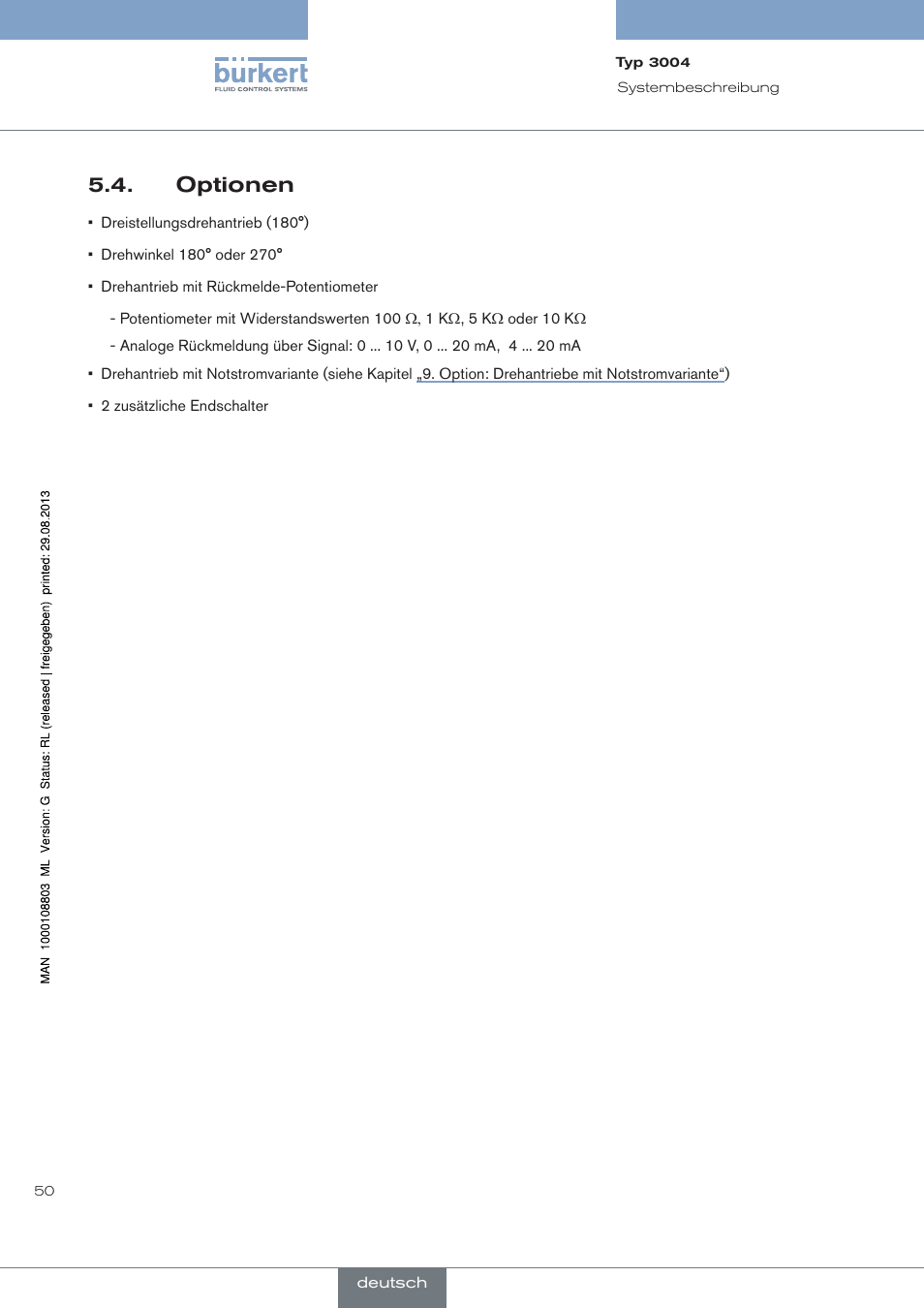 Optionen | Burkert Type 3004 User Manual | Page 50 / 118