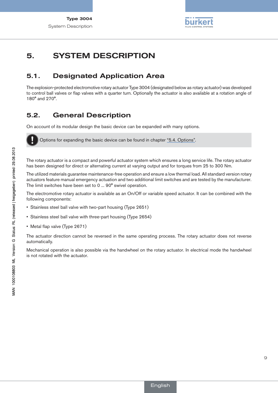 System description, Designated application area, General description | Burkert Type 3004 User Manual | Page 9 / 118