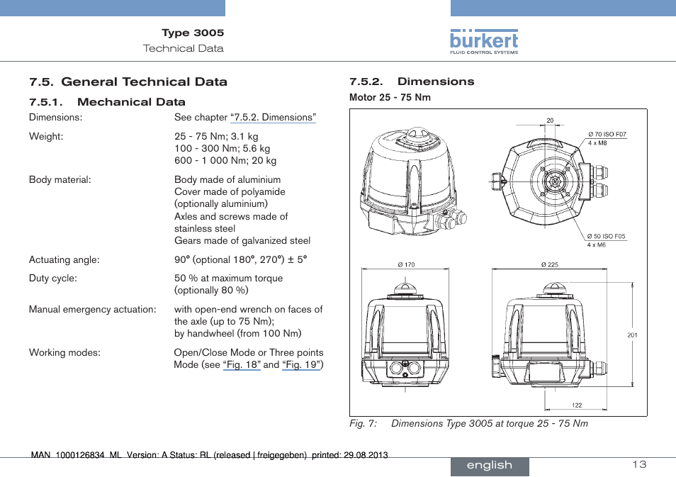 General technical data | Burkert Type 3005 User Manual | Page 13 / 82