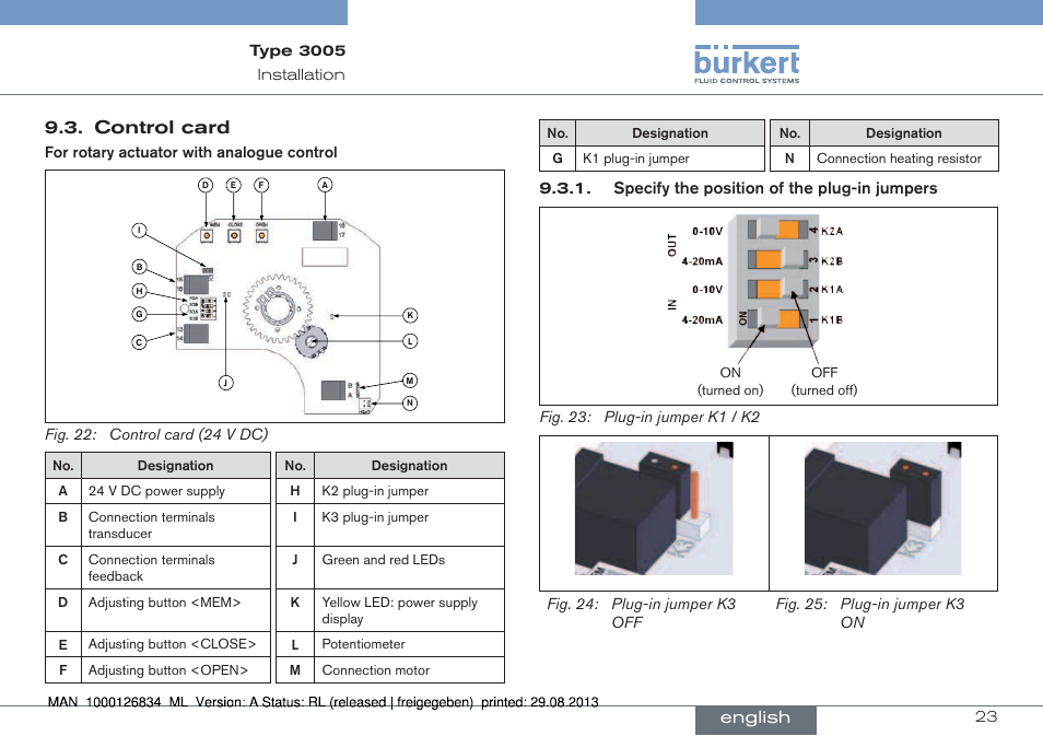 Control card, English | Burkert Type 3005 User Manual | Page 23 / 82