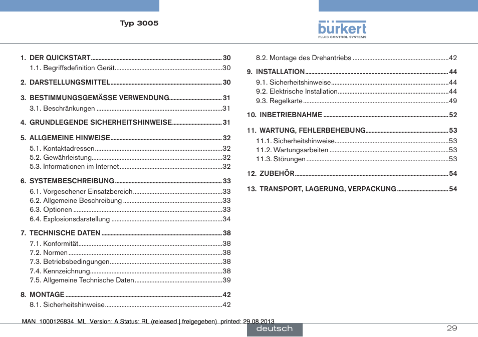 Deutsch | Burkert Type 3005 User Manual | Page 29 / 82