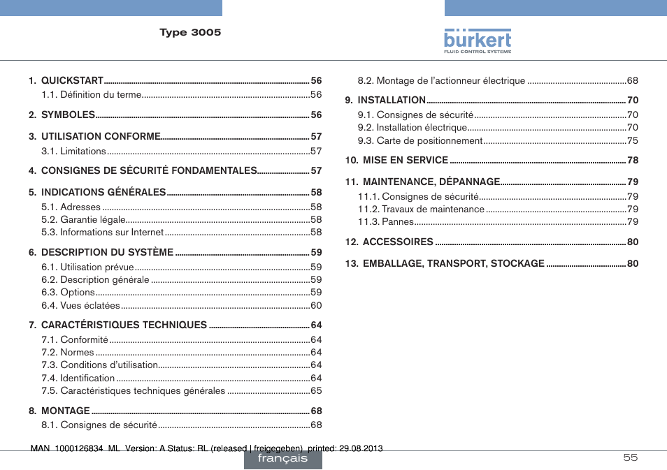 Francais | Burkert Type 3005 User Manual | Page 55 / 82