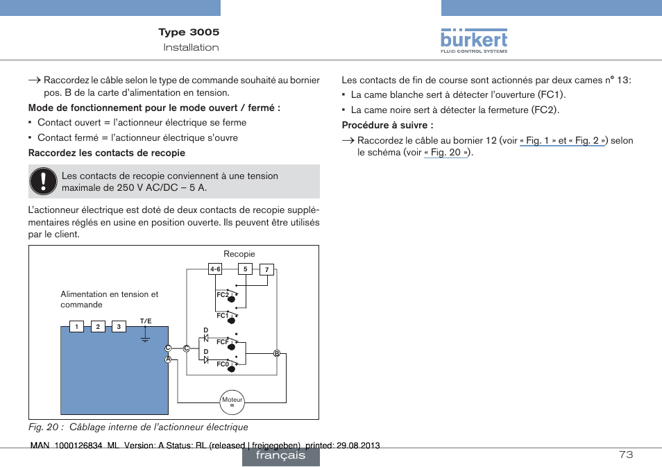 Français | Burkert Type 3005 User Manual | Page 73 / 82