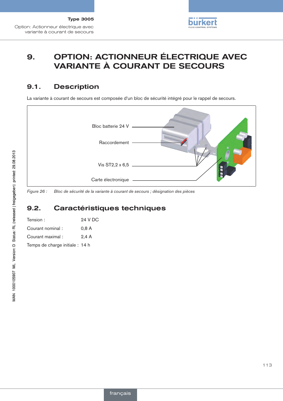 Description, Caractéristiques techniques | Burkert Type 3005 User Manual | Page 113 / 124