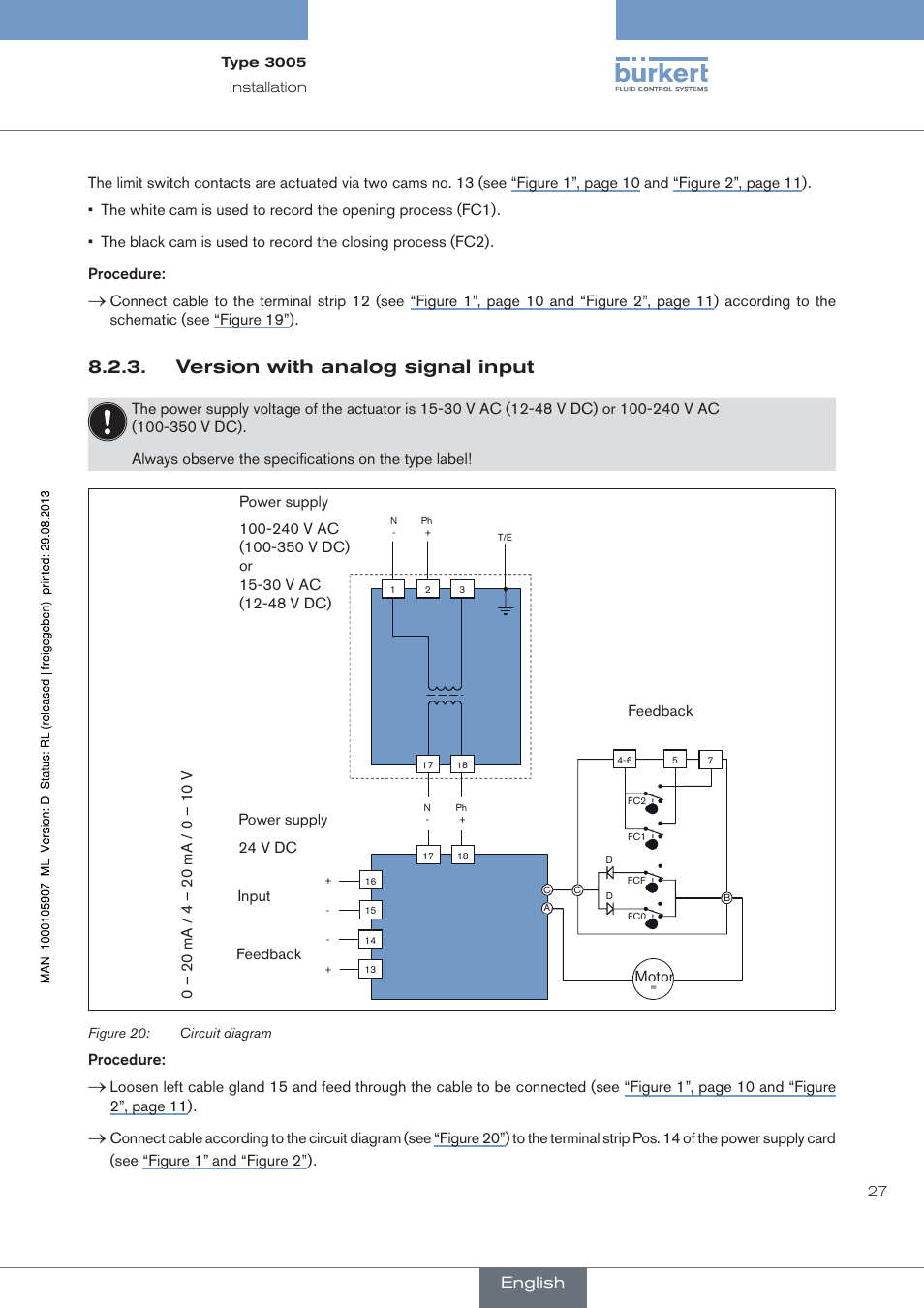 Version with analog signal input | Burkert Type 3005 User Manual | Page 27 / 124