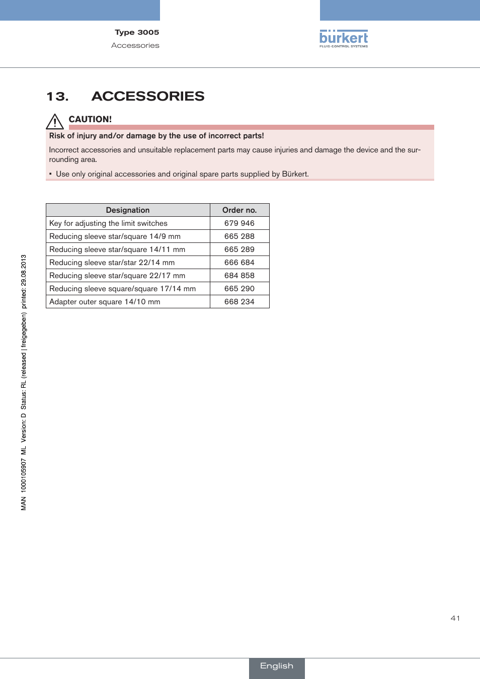 Accessories | Burkert Type 3005 User Manual | Page 41 / 124