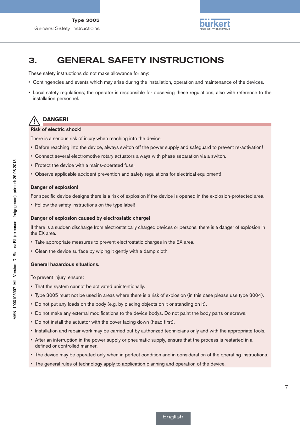 General safety instructions | Burkert Type 3005 User Manual | Page 7 / 124