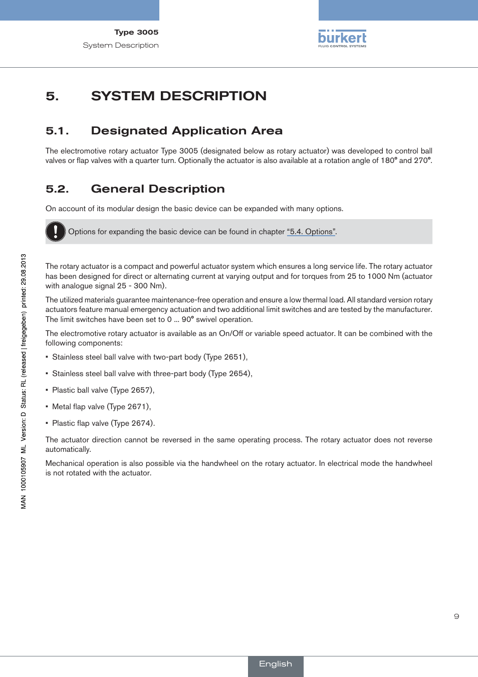 System description, Designated application area, General description | Burkert Type 3005 User Manual | Page 9 / 124