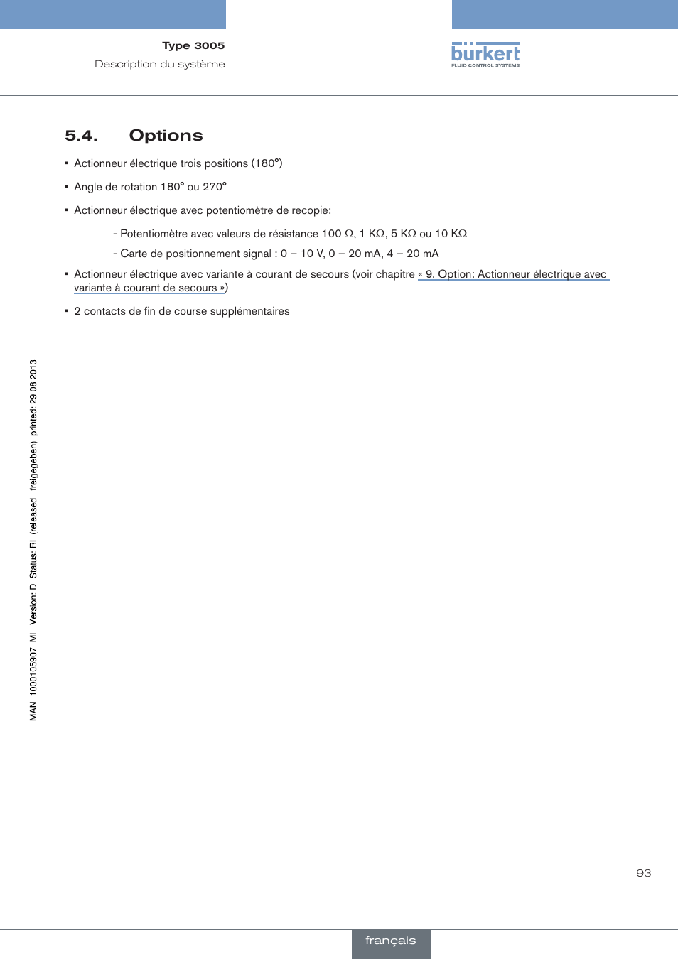 Options | Burkert Type 3005 User Manual | Page 93 / 124