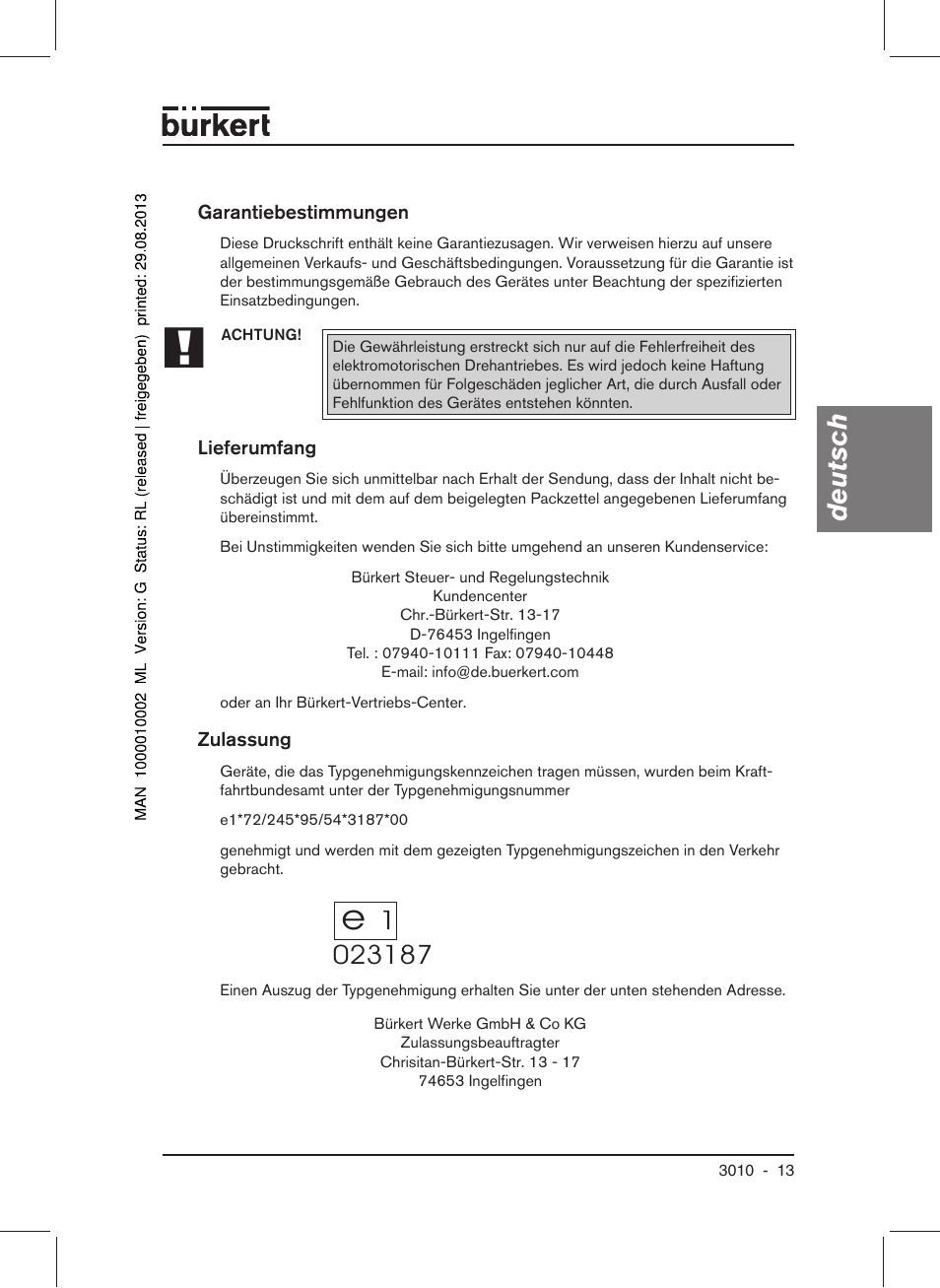 Deutsch | Burkert Type 3010 User Manual | Page 15 / 34