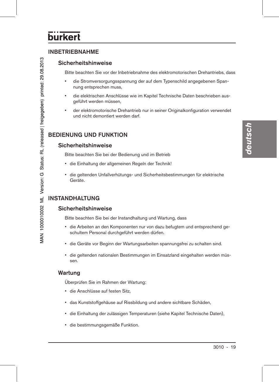 Deutsch | Burkert Type 3010 User Manual | Page 21 / 34