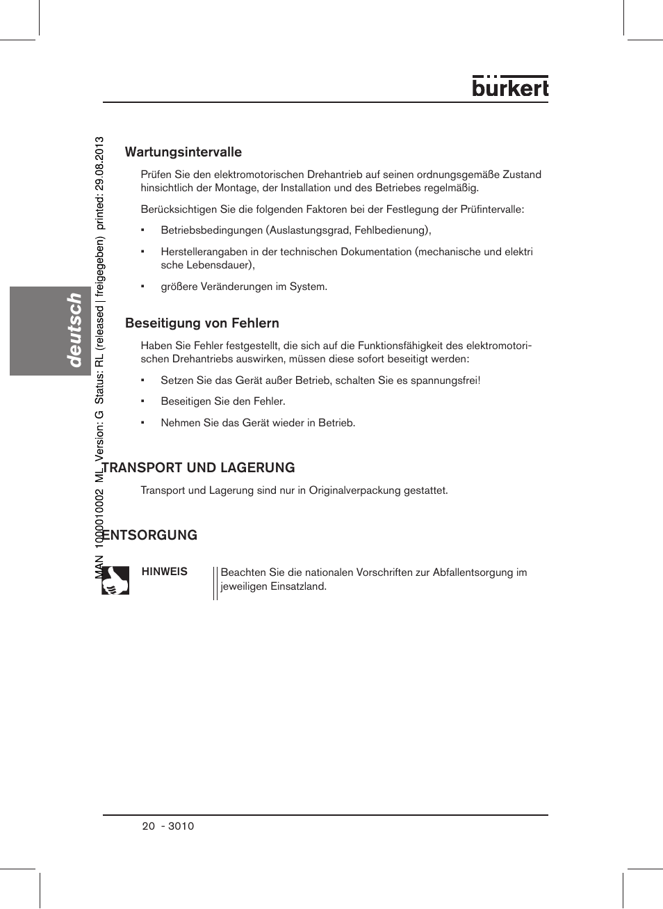 Deutsch | Burkert Type 3010 User Manual | Page 22 / 34