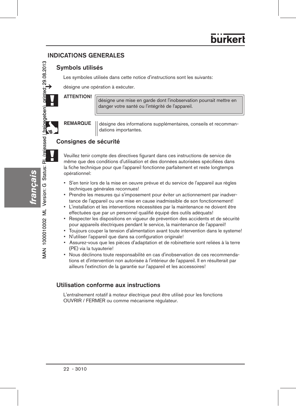 Français | Burkert Type 3010 User Manual | Page 24 / 34