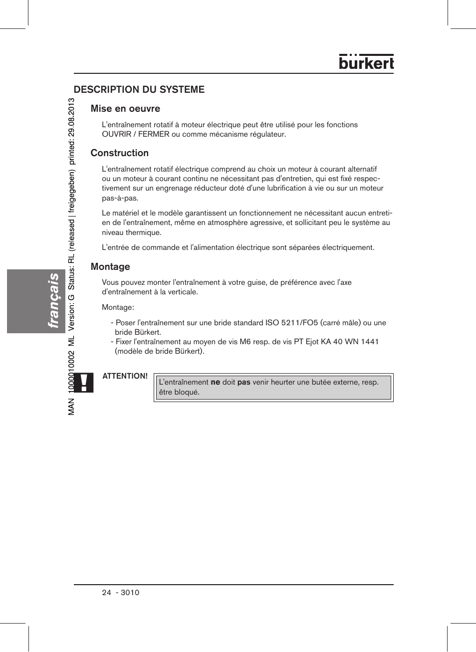 Français | Burkert Type 3010 User Manual | Page 26 / 34