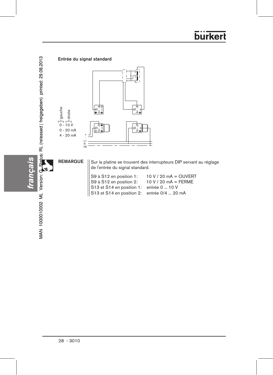 Français, Entrée du signal standard | Burkert Type 3010 User Manual | Page 30 / 34