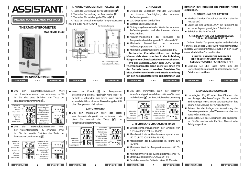 Thermohygrometer | ASSISTANT AH-0030 User Manual | Page 2 / 4