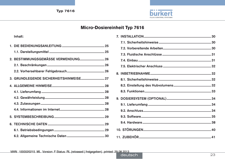 Micro-dosiereinheit typ 7616 | Burkert Type 7616 User Manual | Page 23 / 62