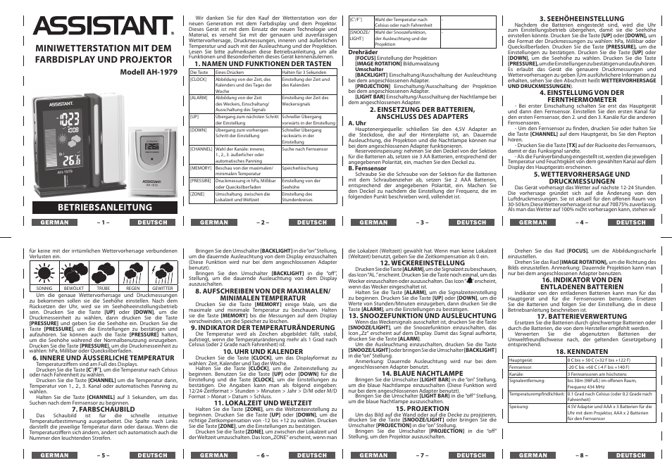 Betriebsanleitung, Modell ah-1979 | ASSISTANT AH-1979 User Manual | Page 2 / 4