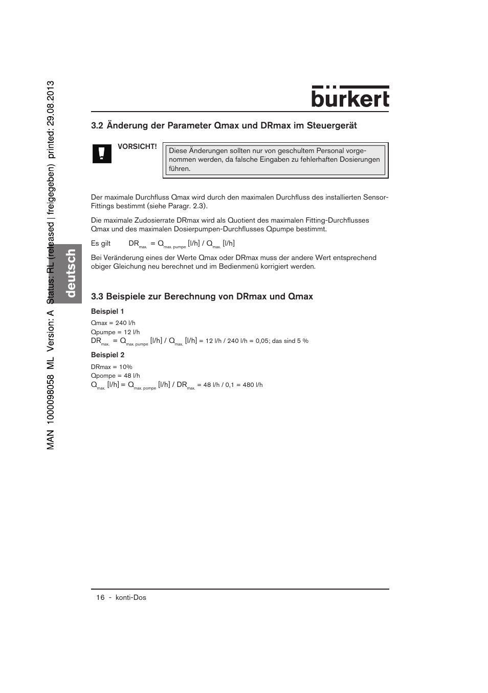 Deutsch, 3 beispiele zur berechnung von drmax und qmax | Burkert Type 7880 User Manual | Page 16 / 60