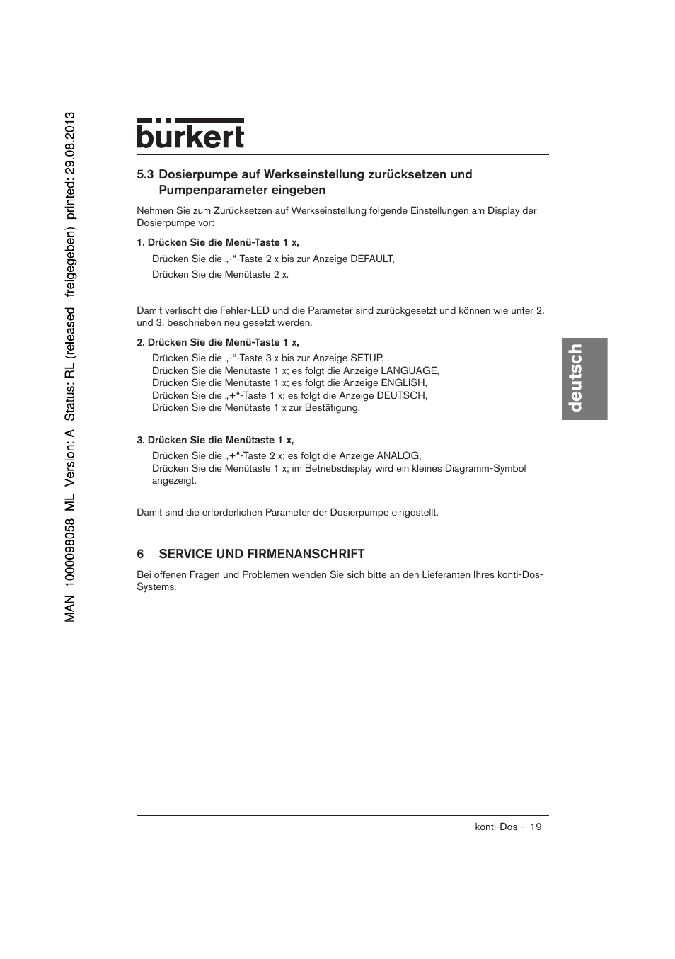 Deutsch | Burkert Type 7880 User Manual | Page 19 / 60