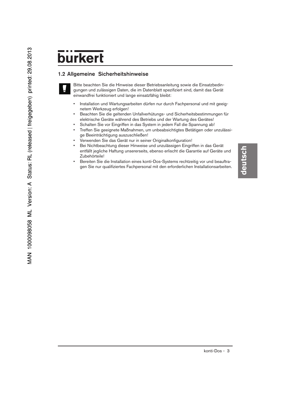 Deutsch | Burkert Type 7880 User Manual | Page 3 / 60