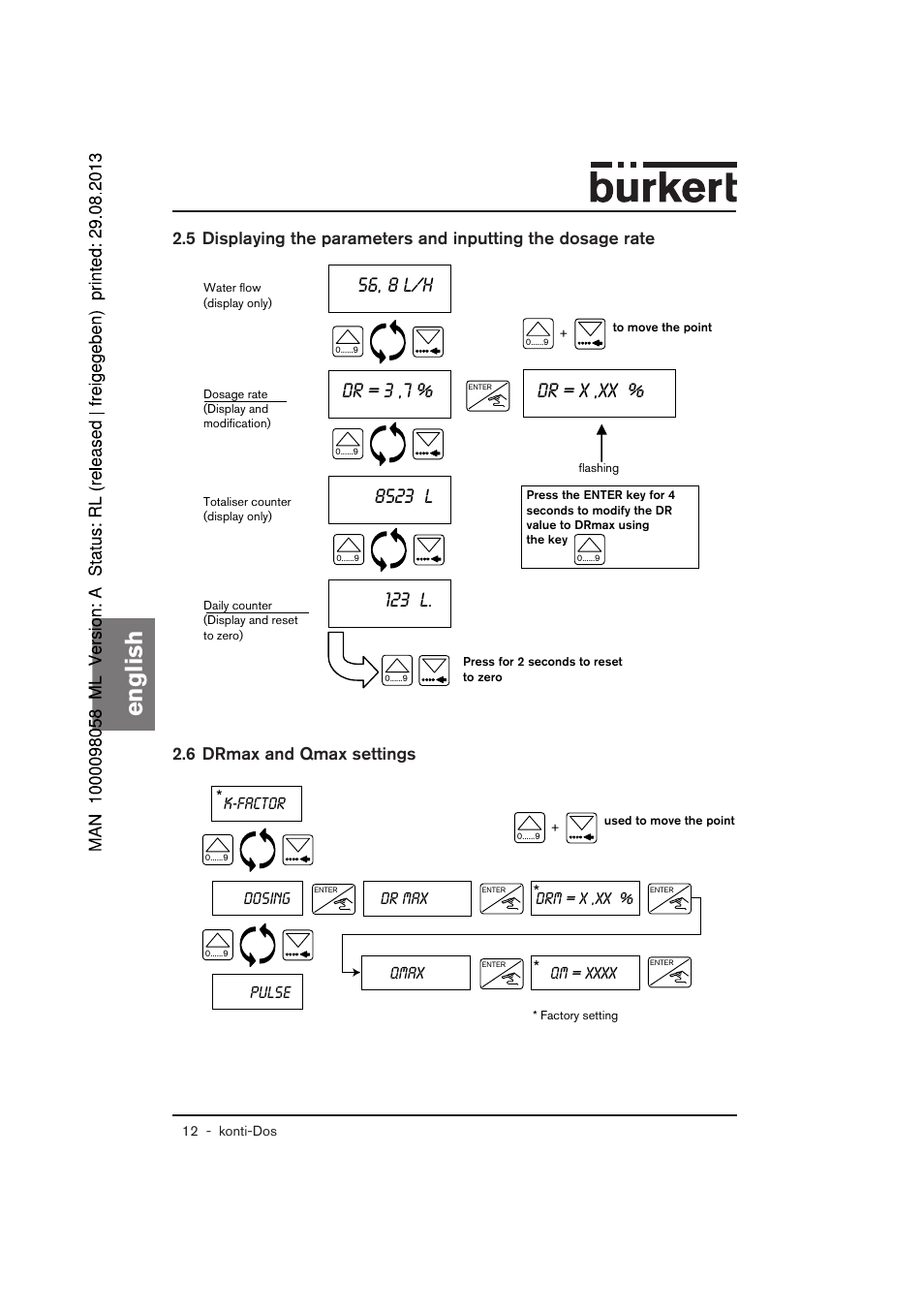 English, 56, 8 l/h, 123 l | Dr max, Drm = x ,xx, Qmax | Burkert Type 7880 User Manual | Page 32 / 60