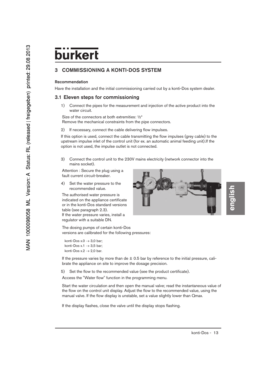 English, 3 commissioning a konti-dos system, 1 eleven steps for commissioning | Burkert Type 7880 User Manual | Page 33 / 60