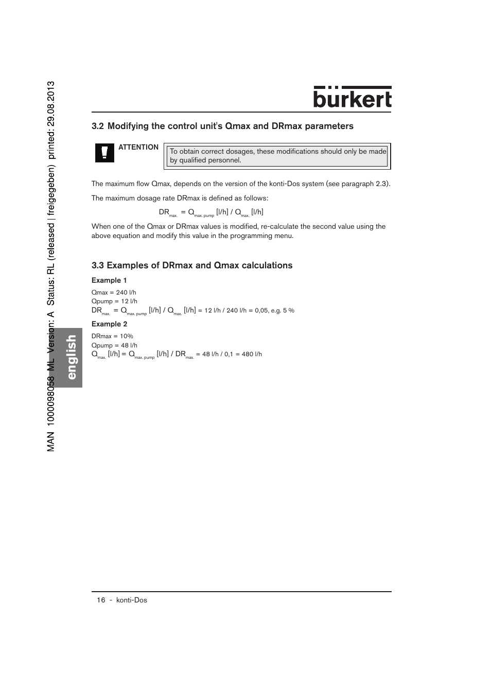 English, 3 examples of drmax and qmax calculations | Burkert Type 7880 User Manual | Page 36 / 60