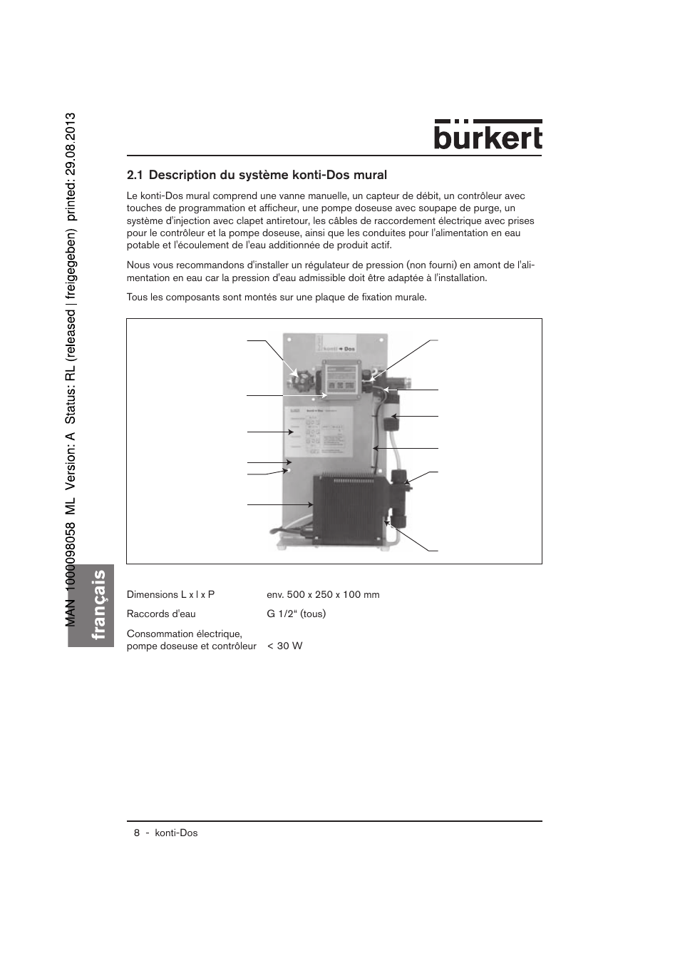 Français, 1 description du système konti-dos mural | Burkert Type 7880 User Manual | Page 48 / 60