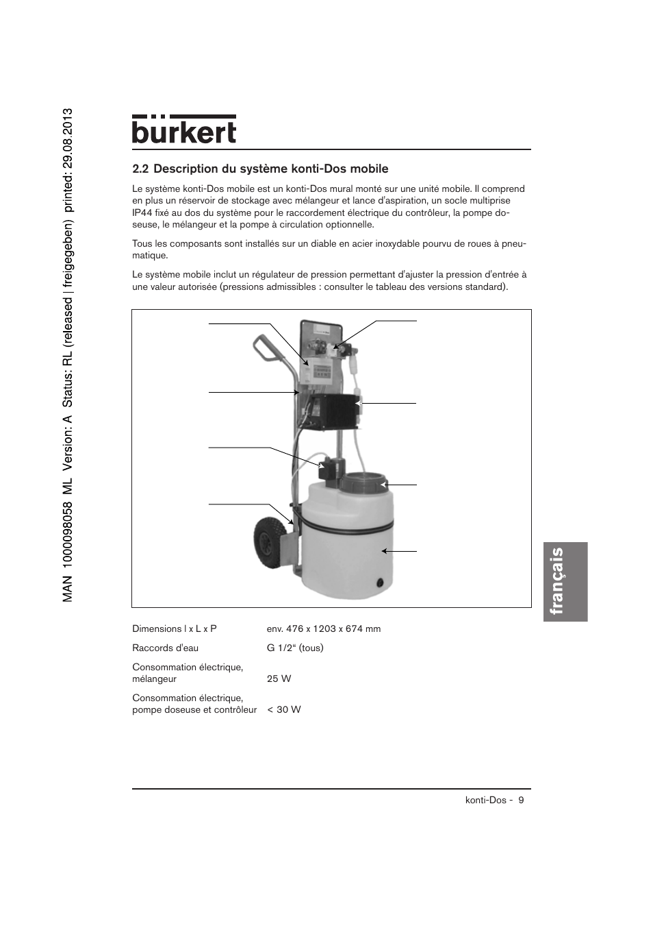 Français, 2 description du système konti-dos mobile | Burkert Type 7880 User Manual | Page 49 / 60