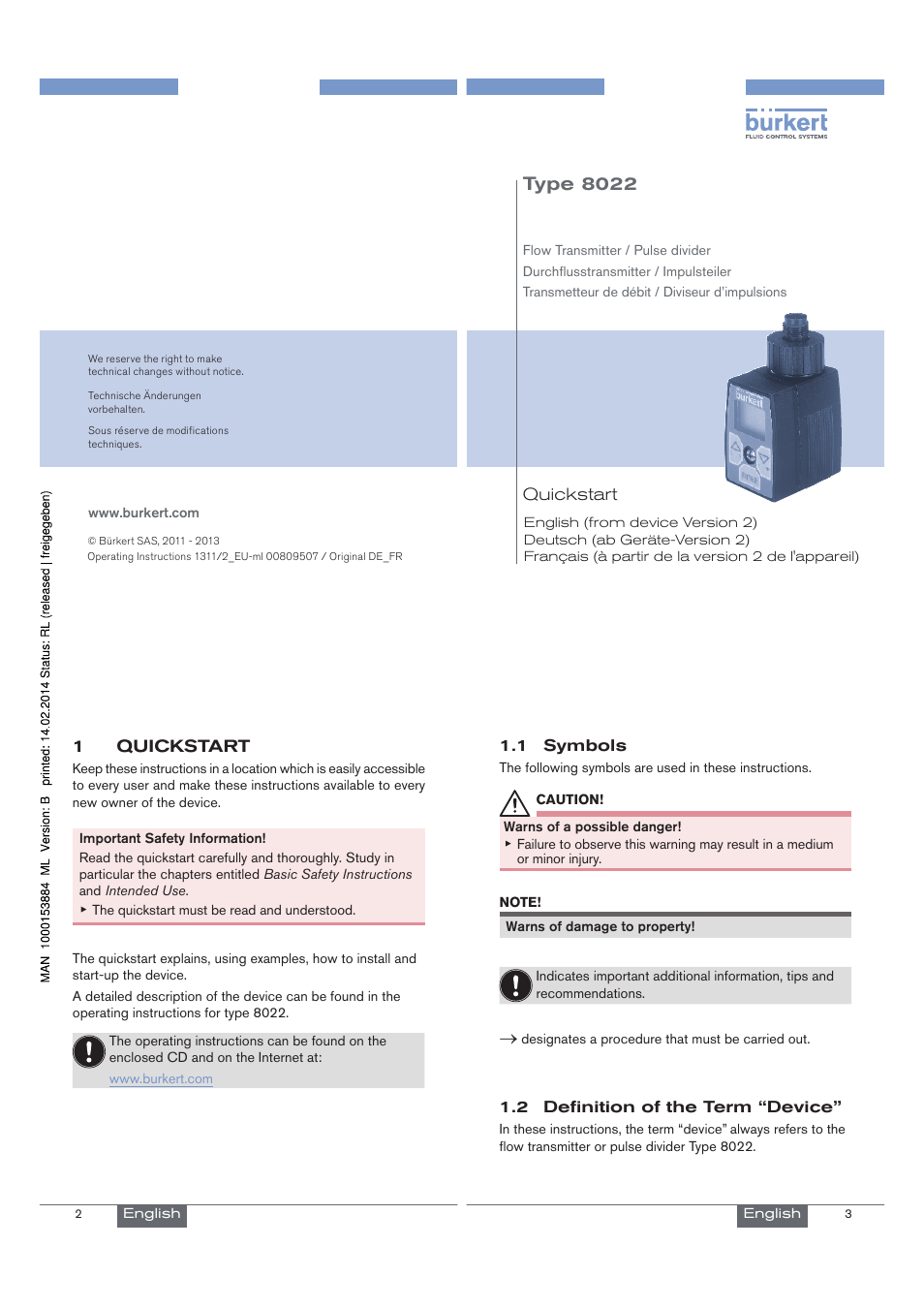 Burkert Type 8070 User Manual | 15 pages